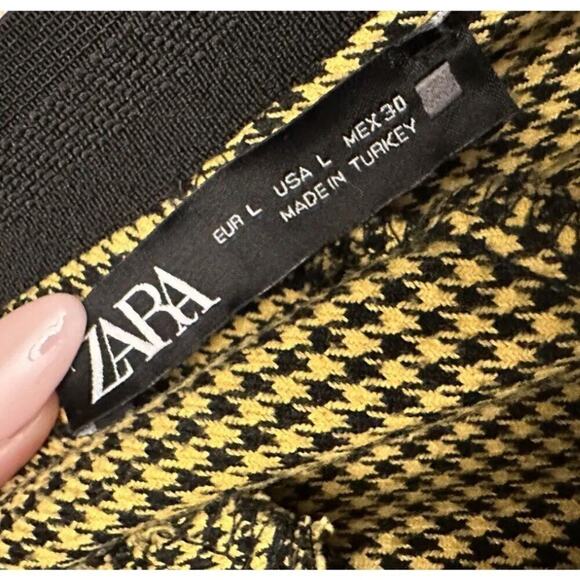 ZARA Pants Womens Large Yellow Black Checkered Trousers Ankle Pockets - Picture 3 of 8
